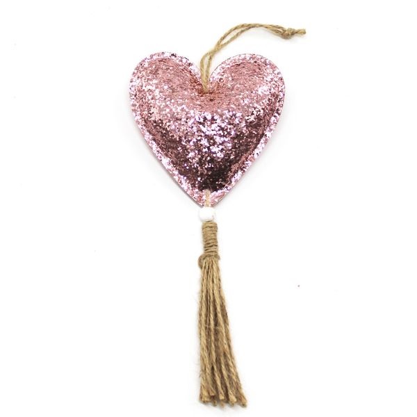 Srdce koženka závěs 23cm růžová